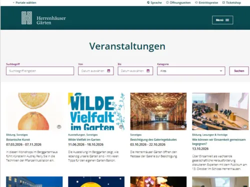 Ansicht des Online-Veranstaltungskalenders.