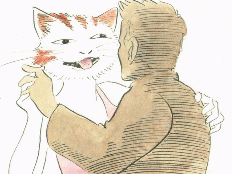 Katze tanzt mit Mensch Zeichnung