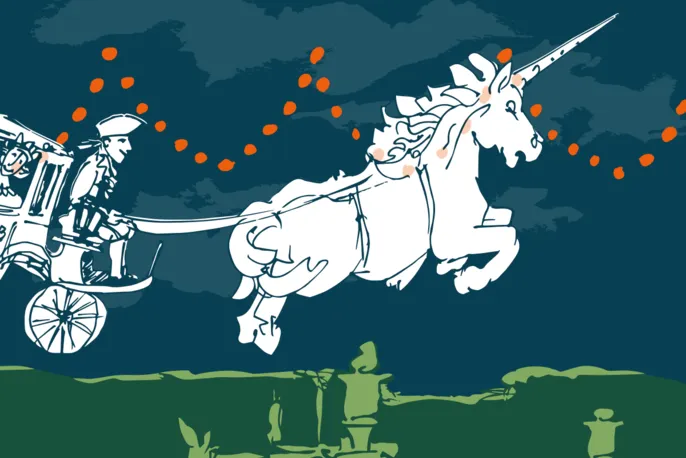Fliegendes Einhorn mit Kutsche