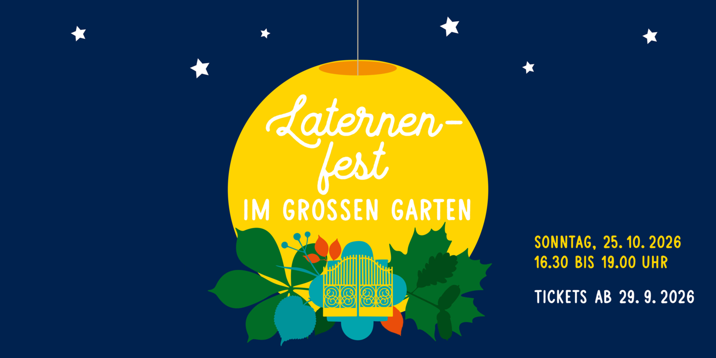 Plakat vom Laternenfest im Großen Garten mit stilisiertem Mond und Goldenem Tor