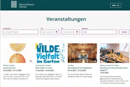 Ansicht des Online-Veranstaltungskalenders.