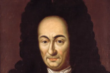 Porträt Gottfried Wilhelm Leibniz, *1646 Leipzig; † 1716 Hann. 
Universalgelehrter
Kopie nach Andreas Scheits, 1711. Brustbild. Oberkörper seitlich von rechts gesehen, das Gesicht voll dem Beschauer zugewandt. Leibniz ist dargestellt in einem braun-violetten Hausrock mit hellbraunem Kragen mit einem Jabot, das in vier strenge Falten gelegt ist, und schwarzer Perücke. Das Gesicht ist in gelblich-grauem Tone gemalt, rote Backen und Lippen. Die Gesichtsfalten sind scharf gezeichnet. Die Nase ist vorn stark verdickt. Der linke Nasenflügel ist besonders hervorgehoben.Öl aufLeinwand 
