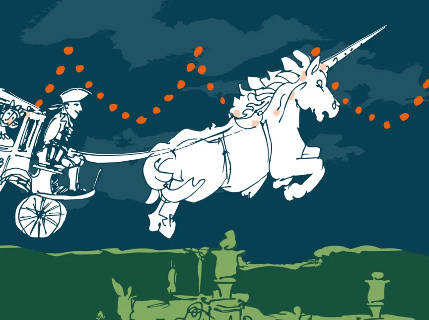 Fliegendes Einhorn mit Kutsche